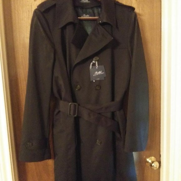RALPH LAUREN DOUBLE BREASTED TRENCH COAST WITH LINER, SIZE 46 REGULAR